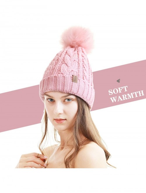 Skullies & Beanies Women Winter Pompom Beanie Hat with Warm Fleece Lined- Thick Slouchy Snow Knit Skull Ski Cap - 1 Pink - C1...