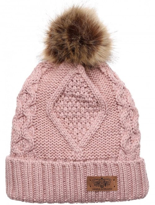 Skullies & Beanies Women's Winter Fleece Lined Cable Knitted Pom Pom Beanie Hat with Hair Tie. - Indi Pink - CY12MXV3SVS $16.62