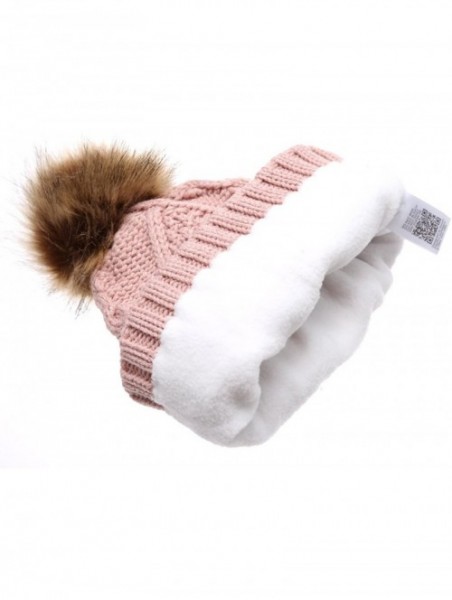 Skullies & Beanies Women's Winter Fleece Lined Cable Knitted Pom Pom Beanie Hat with Hair Tie. - Indi Pink - CY12MXV3SVS $16.62