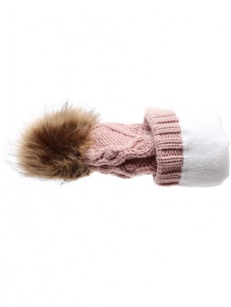 Skullies & Beanies Women's Winter Fleece Lined Cable Knitted Pom Pom Beanie Hat with Hair Tie. - Indi Pink - CY12MXV3SVS $16.62