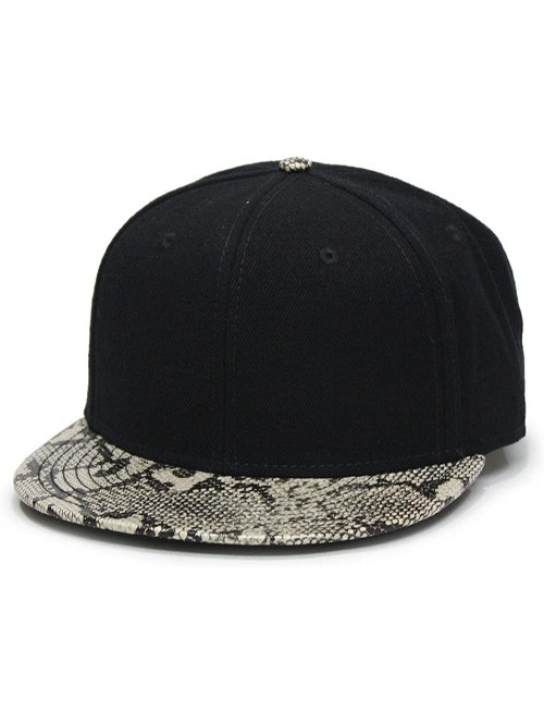 Baseball Caps Premium Plain Wool Blend Adjustable Square Flat Bill Snapback Hats Baseball Caps - Snake Khaki/Black - CB1258ZB...