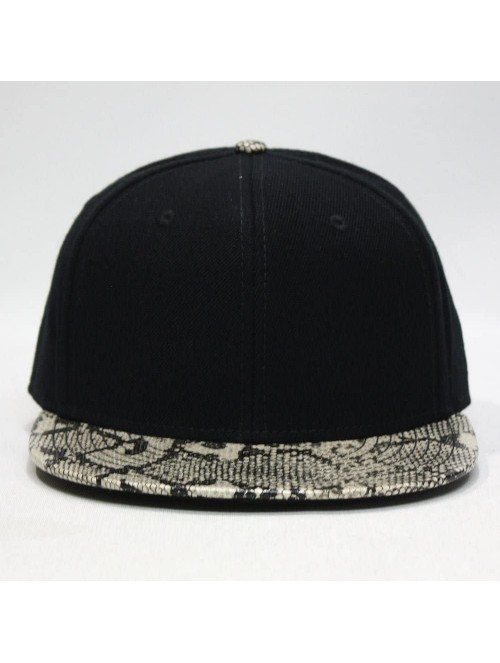 Baseball Caps Premium Plain Wool Blend Adjustable Square Flat Bill Snapback Hats Baseball Caps - Snake Khaki/Black - CB1258ZB...