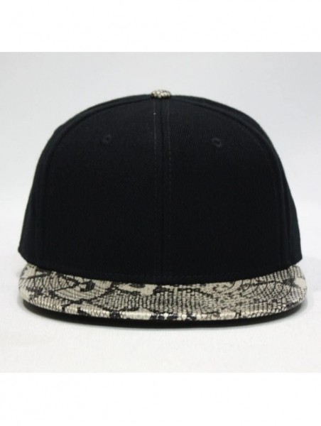 Baseball Caps Premium Plain Wool Blend Adjustable Square Flat Bill Snapback Hats Baseball Caps - Snake Khaki/Black - CB1258ZB...