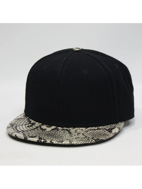 Baseball Caps Premium Plain Wool Blend Adjustable Square Flat Bill Snapback Hats Baseball Caps - Snake Khaki/Black - CB1258ZB...