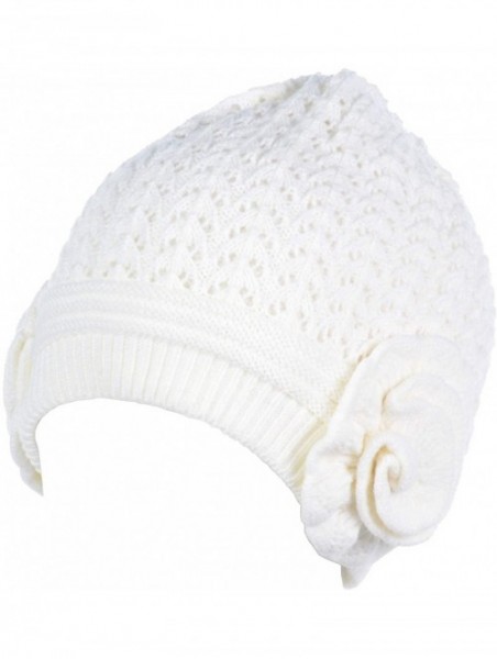 Skullies & Beanies Womens Warm Lined Flower Cable Knit Winter Beanie Hat Retro Chic Many Styles - H5247ivory - CY12N20ARZ4 $1...