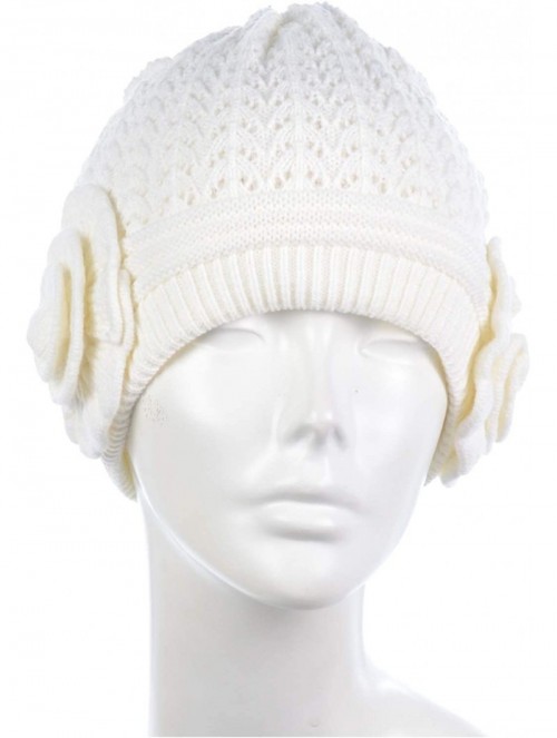 Skullies & Beanies Womens Warm Lined Flower Cable Knit Winter Beanie Hat Retro Chic Many Styles - H5247ivory - CY12N20ARZ4 $1...