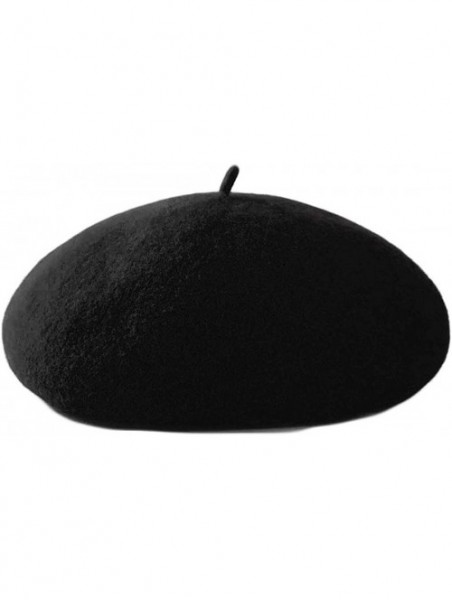 Berets Wool French Berets - Solid Color Artist Hat Beanie Cap for Women MZW0004 - Black - C511Q3BDXUB $10.51