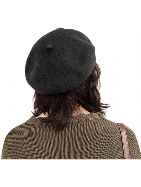 Berets Wool French Berets - Solid Color Artist Hat Beanie Cap for Women MZW0004 - Black - C511Q3BDXUB $10.51