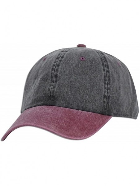 Baseball Caps Dad Hat Pigment Dyed Two Tone Plain Cotton Polo Style Retro Curved Baseball Cap 1200 - Black / Burgundy - CB17X...