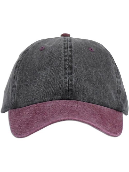 Baseball Caps Dad Hat Pigment Dyed Two Tone Plain Cotton Polo Style Retro Curved Baseball Cap 1200 - Black / Burgundy - CB17X...