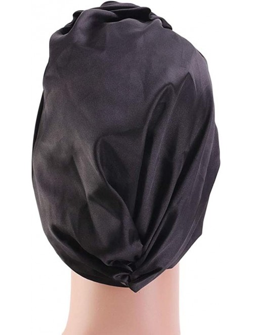 Skullies & Beanies Women's Satin Flower Elastic Turban Beanie Chemo Cap Hair Loss Hat - Black - C618SM0UEOT $15.40