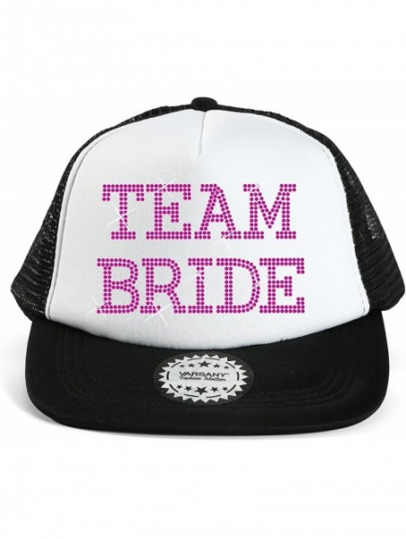 Baseball Caps Team Bride Baseball Hat Crystal Bridal Wedding Party Trucker Cap - Black / Pink - CM12GNLB8QV $14.59