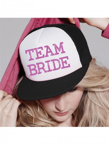 Baseball Caps Team Bride Baseball Hat Crystal Bridal Wedding Party Trucker Cap - Black / Pink - CM12GNLB8QV $14.59