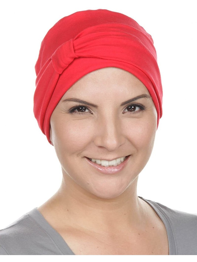 Headbands Double Layered Comfort Cotton Chemo Sleep Cap & Headband Beanie Hat Turban for Cancer - 08- Red (Cotton Knit) - CJ1...