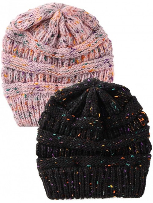 Skullies & Beanies Women's Beanie Winter Confetti Warm Chunky Soft Stretch Cable Knit Ribbed Beanie Hat Skull Cap - C318AGAAN...