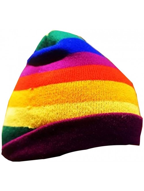 Skullies & Beanies Beanie Men Women - Unisex Cuffed Skull Knit Winter Hat Cap - Rainbow - CG18L5T7N96 $11.47