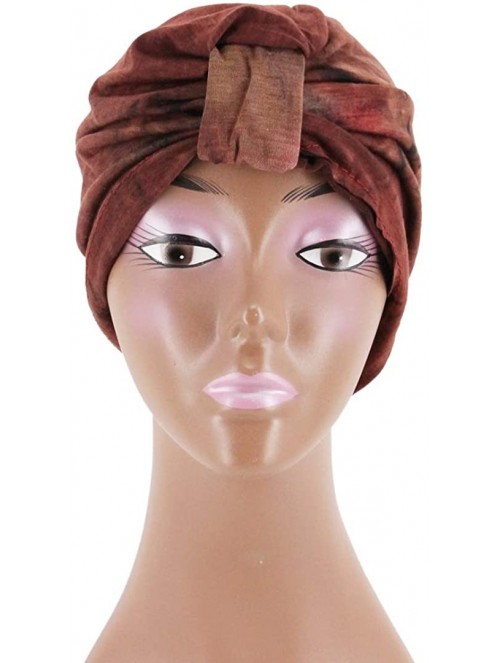 Skullies & Beanies Shiny Metallic Turban Cap Indian Pleated Headwrap Swami Hat Chemo Cap for Women - Wine Red - CD18A4G220D $...