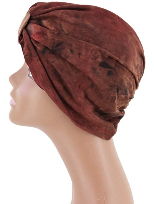 Skullies & Beanies Shiny Metallic Turban Cap Indian Pleated Headwrap Swami Hat Chemo Cap for Women - Wine Red - CD18A4G220D $...