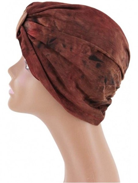 Skullies & Beanies Shiny Metallic Turban Cap Indian Pleated Headwrap Swami Hat Chemo Cap for Women - Wine Red - CD18A4G220D $...