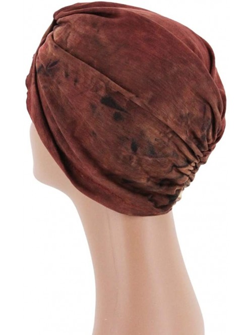 Skullies & Beanies Shiny Metallic Turban Cap Indian Pleated Headwrap Swami Hat Chemo Cap for Women - Wine Red - CD18A4G220D $...