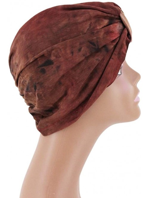 Skullies & Beanies Shiny Metallic Turban Cap Indian Pleated Headwrap Swami Hat Chemo Cap for Women - Wine Red - CD18A4G220D $...