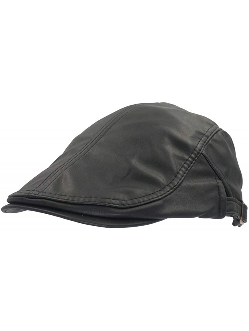 Newsboy Caps Classic Buckle PU Leather Newsboy Cap Driving Flat Cabby Ivy Beret Hat - Black - CN182S2QK94 $13.45