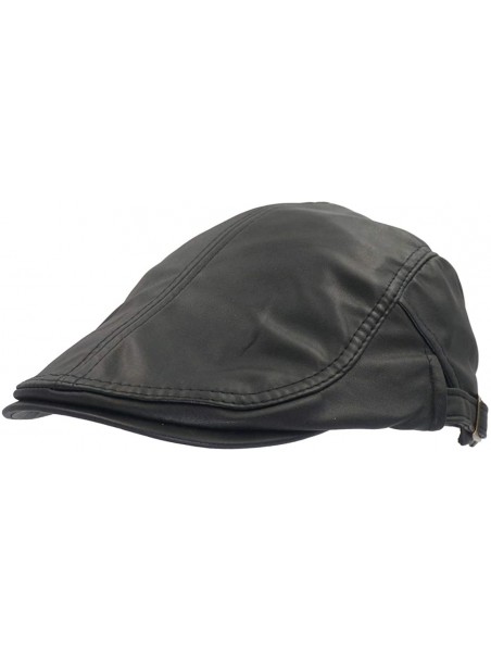 Newsboy Caps Classic Buckle PU Leather Newsboy Cap Driving Flat Cabby Ivy Beret Hat - Black - CN182S2QK94 $13.45