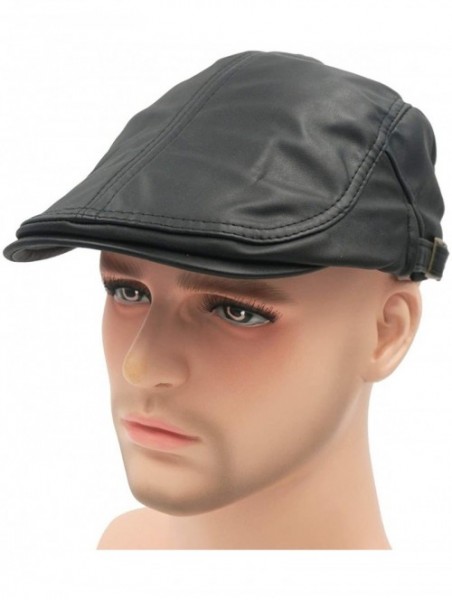 Newsboy Caps Classic Buckle PU Leather Newsboy Cap Driving Flat Cabby Ivy Beret Hat - Black - CN182S2QK94 $13.45