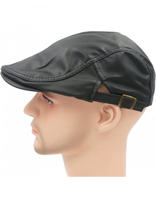 Newsboy Caps Classic Buckle PU Leather Newsboy Cap Driving Flat Cabby Ivy Beret Hat - Black - CN182S2QK94 $13.45