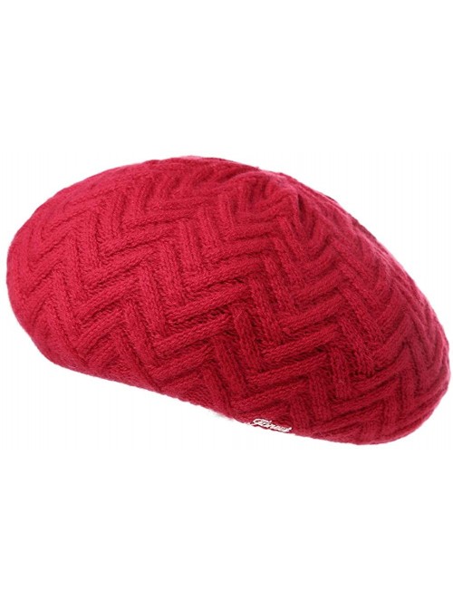 Berets 100% Cashmere Knit Artist French Berets Warm Smooth Nylon Lining Classic Fashion - 99719_red - C718KEKTDXC $29.29