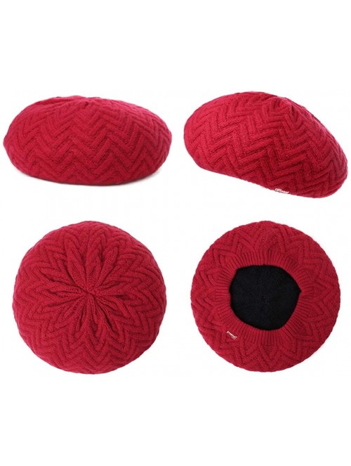 Berets 100% Cashmere Knit Artist French Berets Warm Smooth Nylon Lining Classic Fashion - 99719_red - C718KEKTDXC $29.29