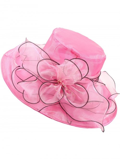 Sun Hats Women's Wedding Dress Church Hat Flowers Gauze Sun Derby Hat - Rose Red - C3183R5HRQ3 $21.77