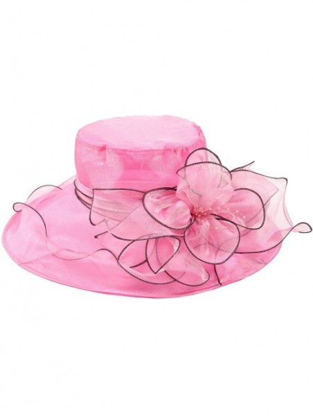 Sun Hats Women's Wedding Dress Church Hat Flowers Gauze Sun Derby Hat - Rose Red - C3183R5HRQ3 $21.77