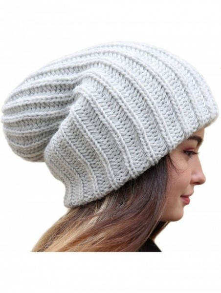 Skullies & Beanies Slouchy Beanie Oversized Warm Winter Dreadlock Hat for Women Knit Beanie for Men - Light Grey - CJ18YZ8N5H...