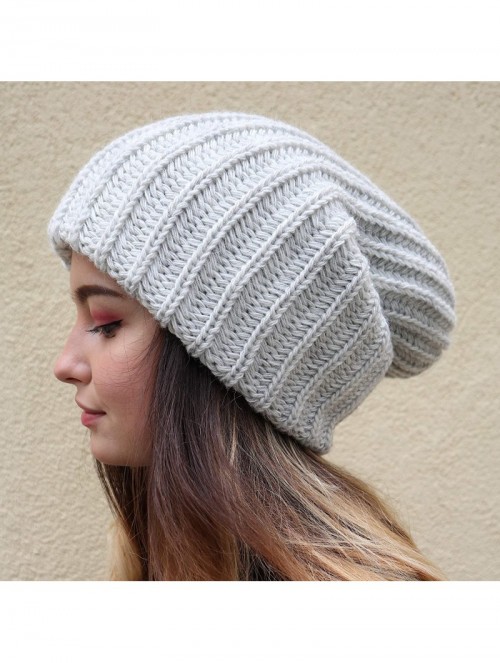 Skullies & Beanies Slouchy Beanie Oversized Warm Winter Dreadlock Hat for Women Knit Beanie for Men - Light Grey - CJ18YZ8N5H...