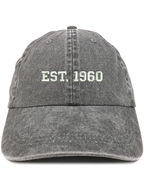 Baseball Caps EST 1960 Embroidered - 60th Birthday Gift Pigment Dyed Washed Cap - Black - CP180R2MG05 $25.22