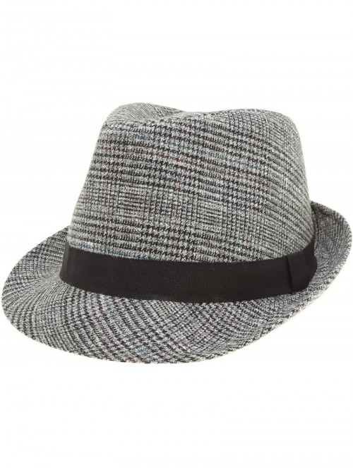 Fedoras Men's Classic Fashion Short Brim Trilby Structured Gangster Fedora Hat with Band - Houndtooth- Grey - C918WG52762 $20.69