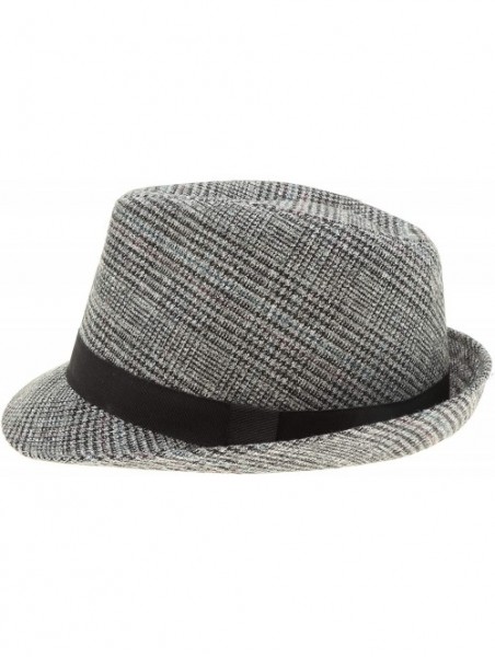 Fedoras Men's Classic Fashion Short Brim Trilby Structured Gangster Fedora Hat with Band - Houndtooth- Grey - C918WG52762 $20.69