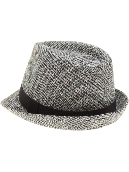 Fedoras Men's Classic Fashion Short Brim Trilby Structured Gangster Fedora Hat with Band - Houndtooth- Grey - C918WG52762 $20.69