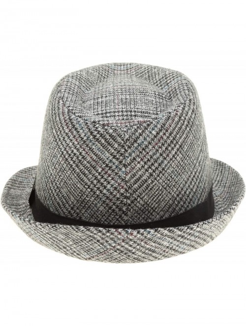 Fedoras Men's Classic Fashion Short Brim Trilby Structured Gangster Fedora Hat with Band - Houndtooth- Grey - C918WG52762 $20.69