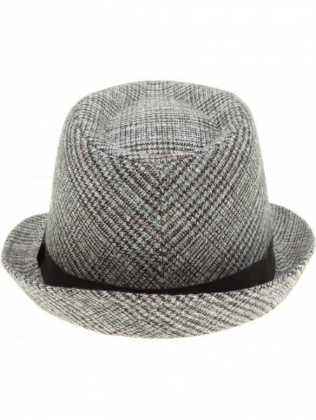 Fedoras Men's Classic Fashion Short Brim Trilby Structured Gangster Fedora Hat with Band - Houndtooth- Grey - C918WG52762 $20.69