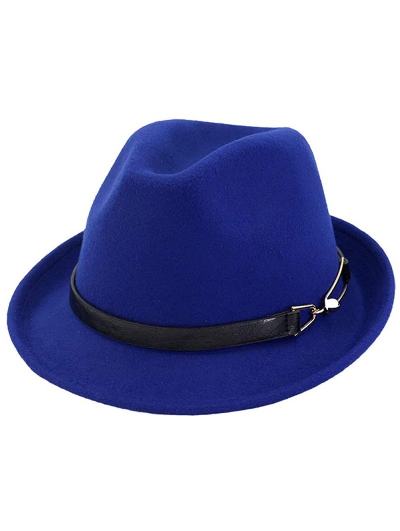 Fedoras Mens/Women FashionTrilby Hat Panama Style Short Brim Fedora - Z-royal Blue - CR193QNGDLC $15.67