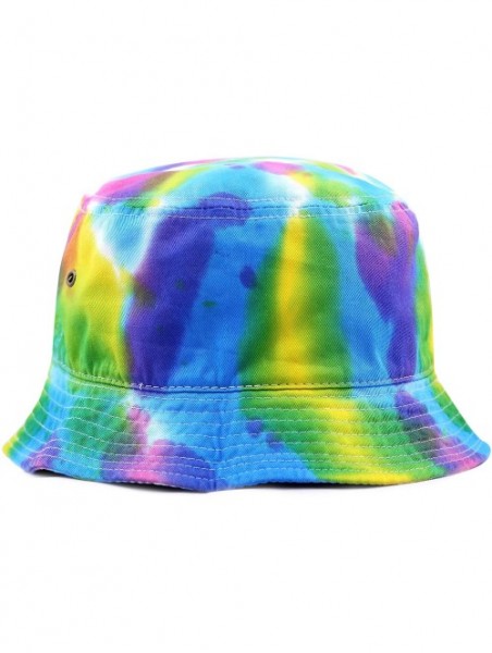 Bucket Hats 100% Cotton Tie Dye Unisex Packable Summer Travel Bucket Hat - Bl/Fu - CG124WP2OYP $15.30