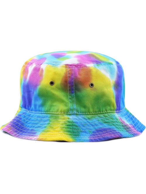 Bucket Hats 100% Cotton Tie Dye Unisex Packable Summer Travel Bucket Hat - Bl/Fu - CG124WP2OYP $15.30