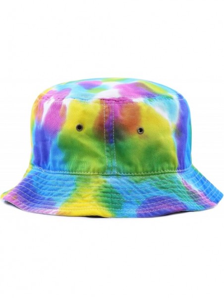 Bucket Hats 100% Cotton Tie Dye Unisex Packable Summer Travel Bucket Hat - Bl/Fu - CG124WP2OYP $15.30