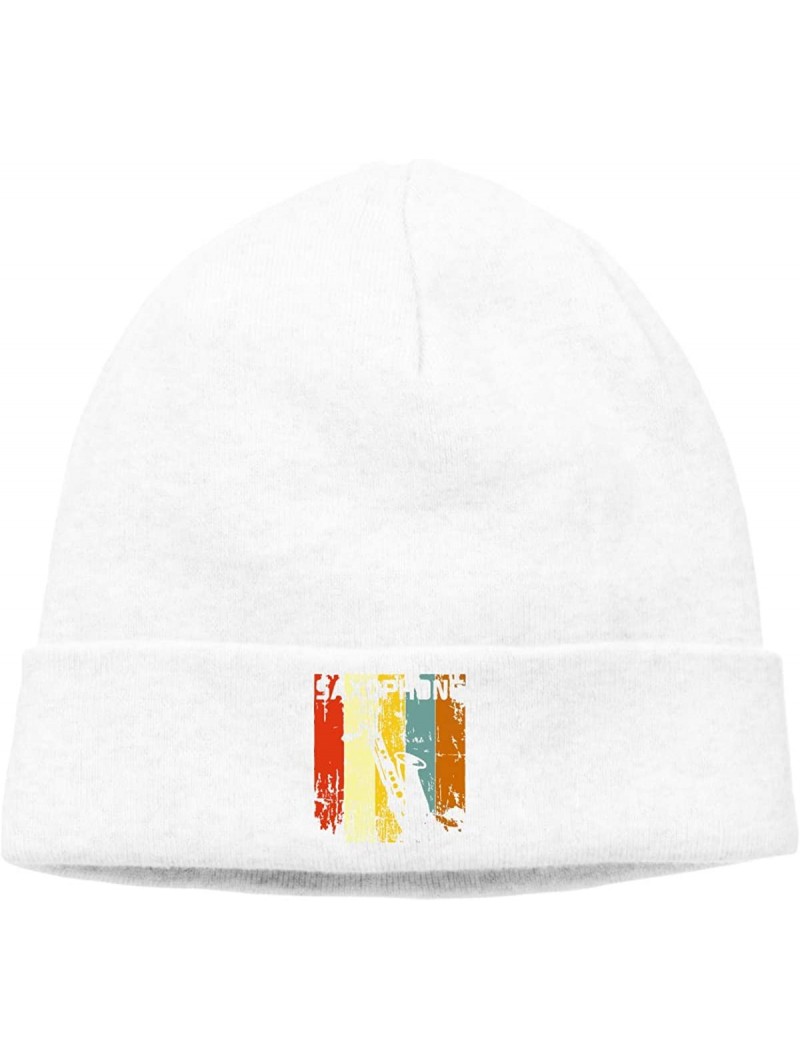 Skullies & Beanies Fashion Woolen Cap for Unisex- Vintage Retro Saxophone Stocking Cap - White - CE18KZYXGGR $18.29