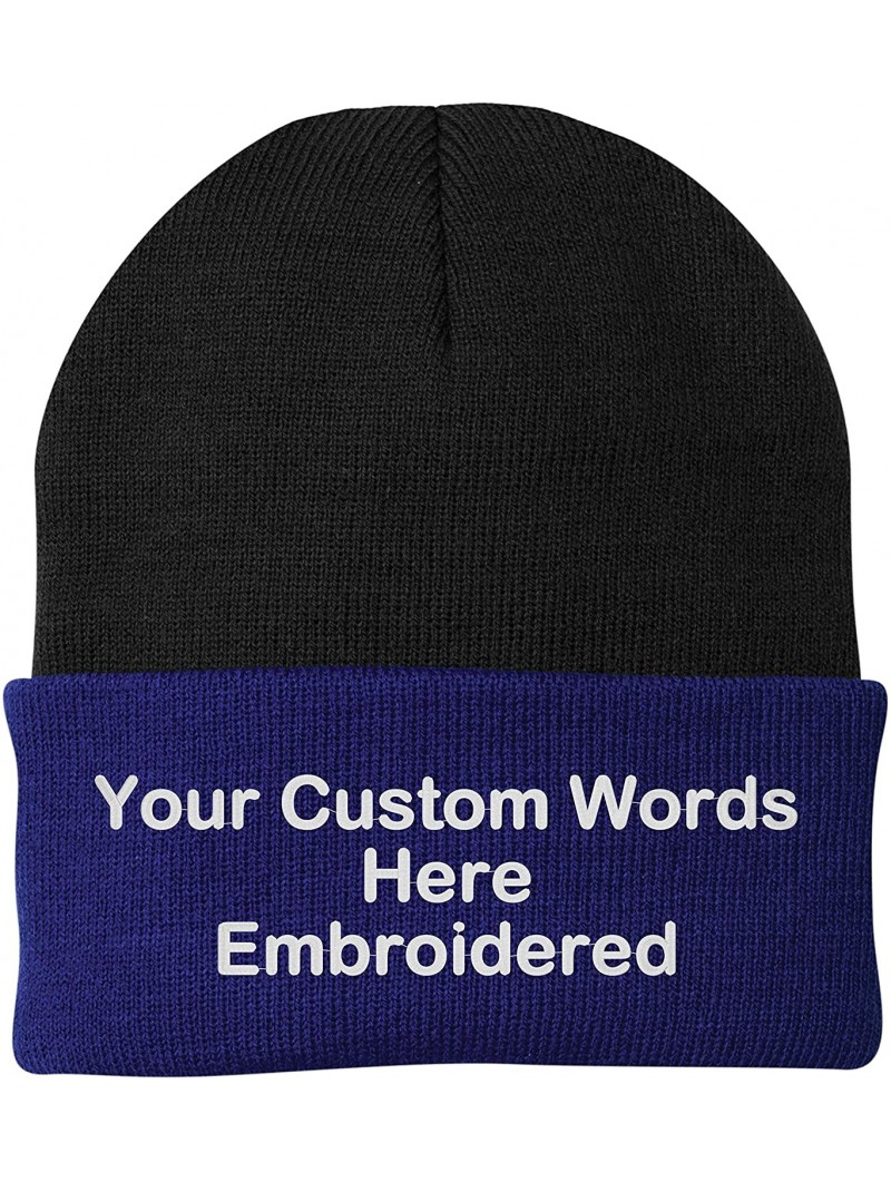 Skullies & Beanies Customize Your Beanie Personalized with Your Own Text Embroidered - Black/Athletic Royal - CV18IRNIRLS $27.49