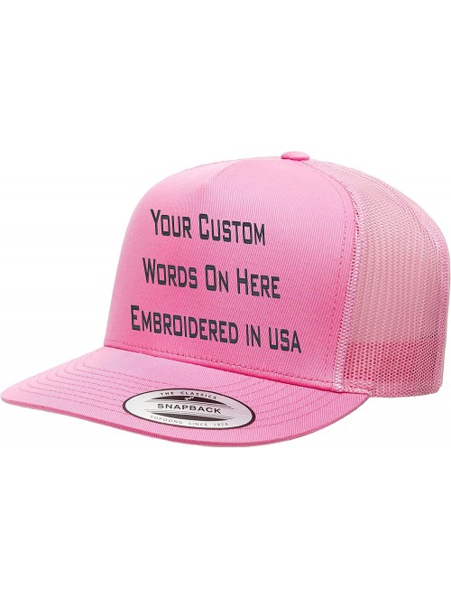 Baseball Caps Custom Trucker Flatbill Hat Yupoong 6006 Embroidered Your Text Snapback - Pink - CU1887MXXWX $31.96