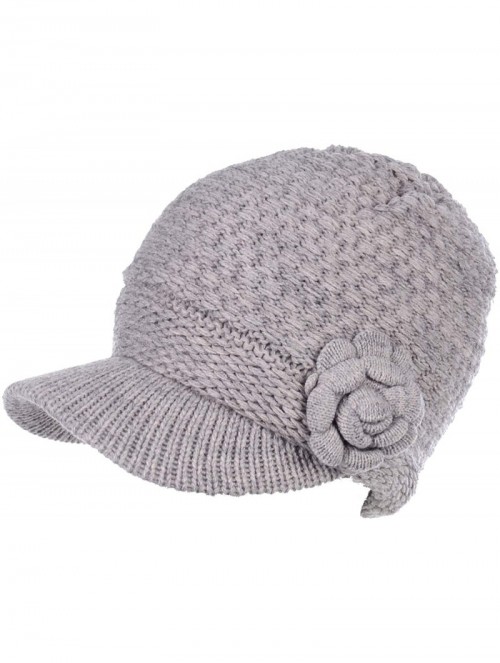 Newsboy Caps Womens Winter Chic Cable Warm Fleece Lined Crochet Knit Hat W/Visor Newsboy Cabbie Cap - CC1860Y2DCK $17.93