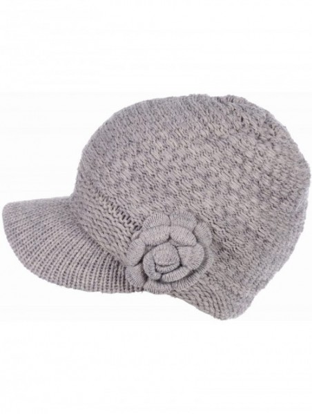 Newsboy Caps Womens Winter Chic Cable Warm Fleece Lined Crochet Knit Hat W/Visor Newsboy Cabbie Cap - CC1860Y2DCK $17.93